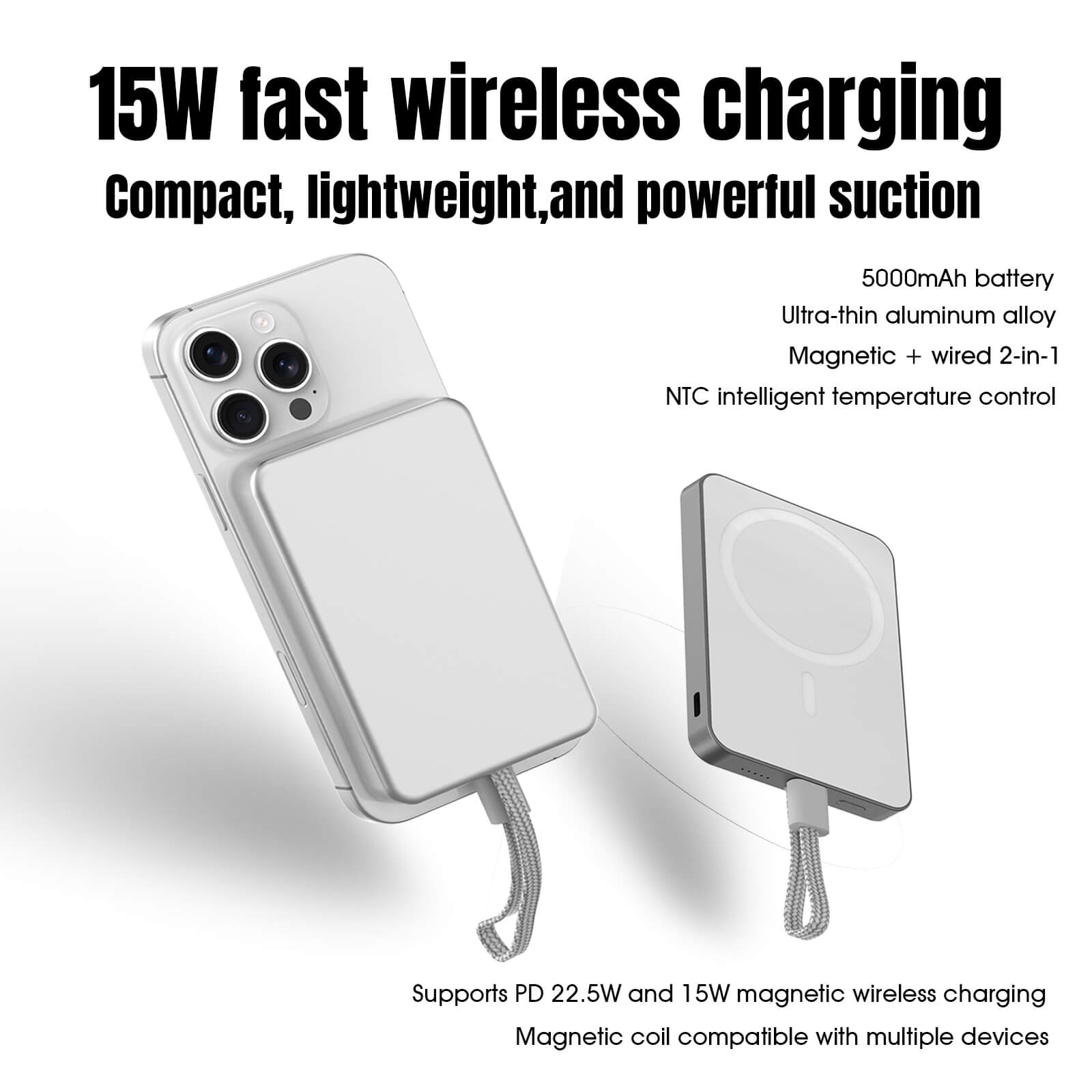 Ylyptech YL1600  Power Bank(PowerCore 10K),Compact Travel-Ready 5,000mAh Battery Pack with PowerIQ Charging Technology,5V/3A High-Speed Charging for iPhone,iPad,and More (USB-C Input and Output（Black），1pack
