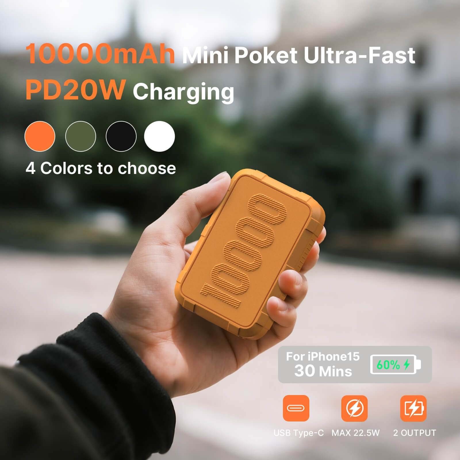 Ylyptech YL311 Power Bank(PowerCore 10K),Compact Travel-Ready 10000mAh Battery Pack with PowerIQ Charging Technology,5V/3A High-Speed Charging for iPhone,iPad,and More (USB-C Input and Output)