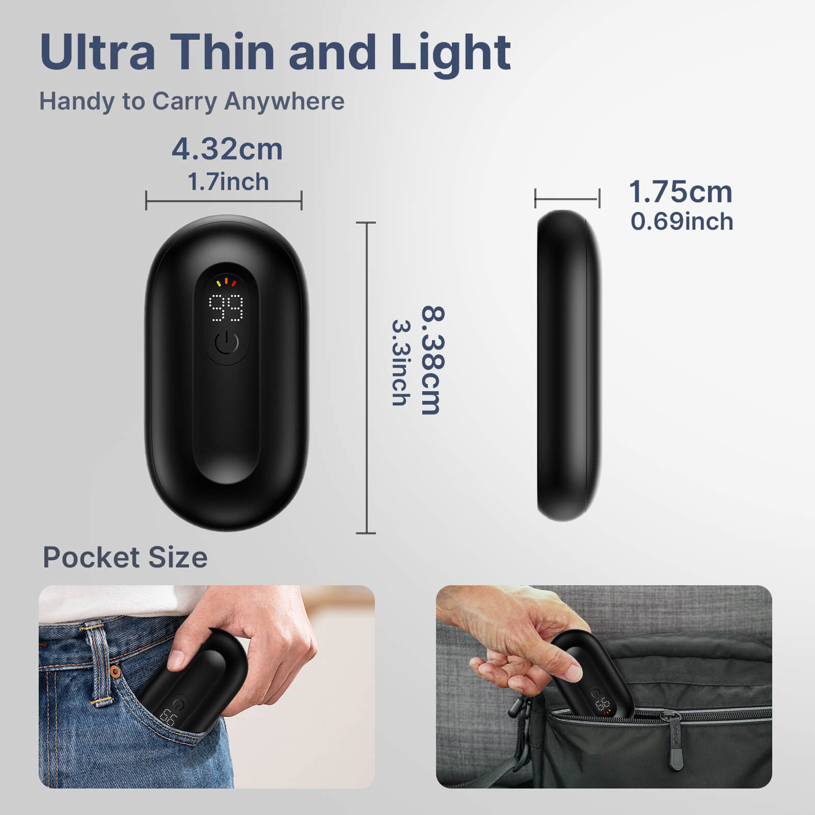Ylyptech YL108 Hand Warmer(2 Pack Hand Warmers Rechargeable, Portable Electric Hand Warmers Reusable, USB 2 in 1 Handwarmers, Outdoor/Indoor/Warm Gifts for Men Women Kids